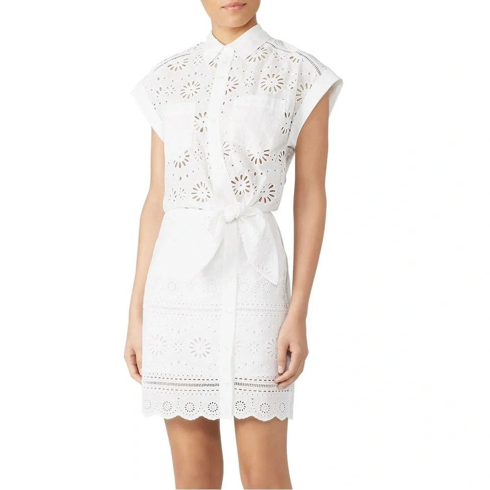 Veronica Beard Bettina White Eyelet Minidress Short Sleeve Button Dress Med / 6 - Picture 3 of 10